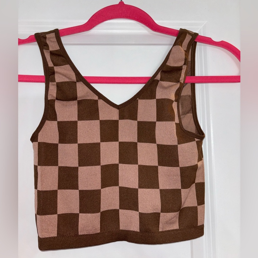 Brown and pink boxed crop top